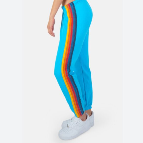 Aviator Nation 5 Stripe Sweatpants in Neon Blue Women's Size Large - Picture 5 of 15